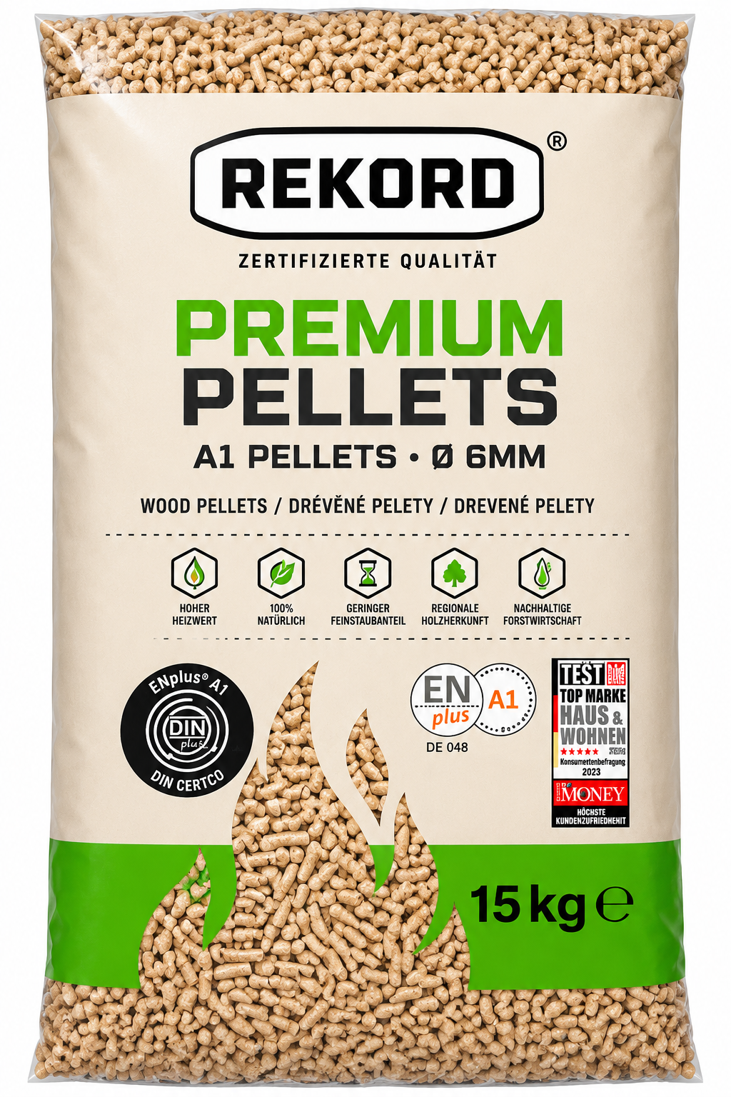 Rekord Pellets ENplus A1 – Palette 990 kg, 66 Säcke à 15 kg